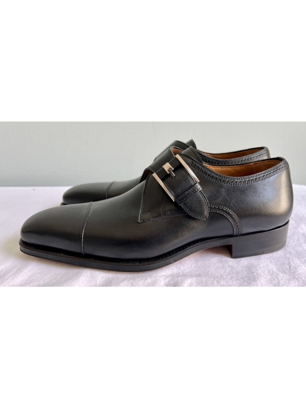 Magnanni Lennon Single Monk Strap Cap Toe Black Dress Shoes Men's 7M Excellent